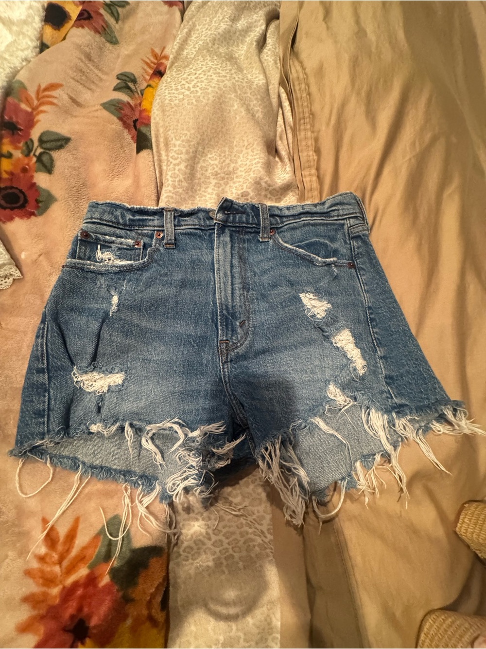 Abercrombie & Fitch Distressed Blue Denim Cutoff Shorts